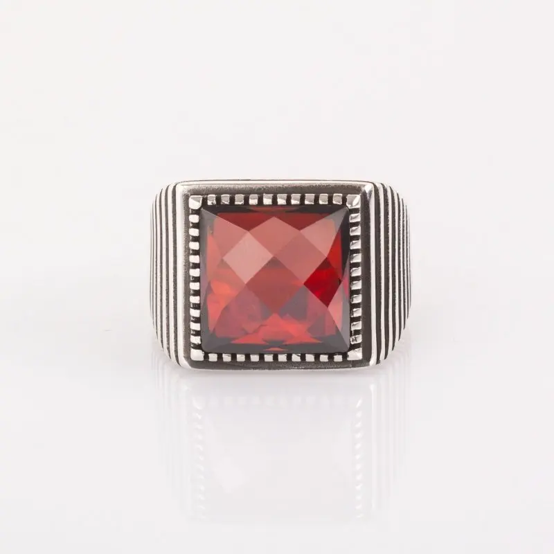 

925 Sterling Red Zircon Stone Silver Ring Fashion Turkish Premium Quality Handmade Jawelery