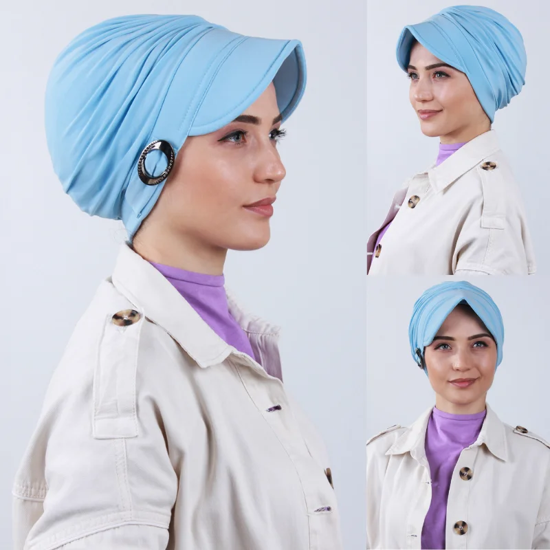 Muslim Women Cotton Autumn Hat Shawl Headwrap Head Scarf Ready To Wear Under Hijab Bonnet Cancer Chemo Cap Elegant Solid Color