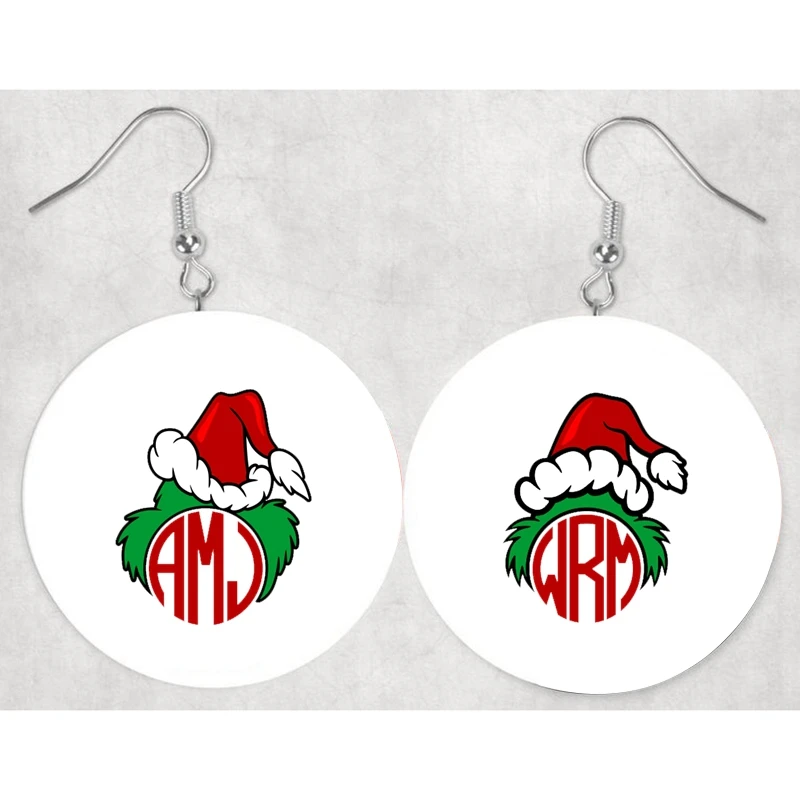 

Faux Leather Glitter Nickel Freechoice of Grinch Hat Monogram Earrings