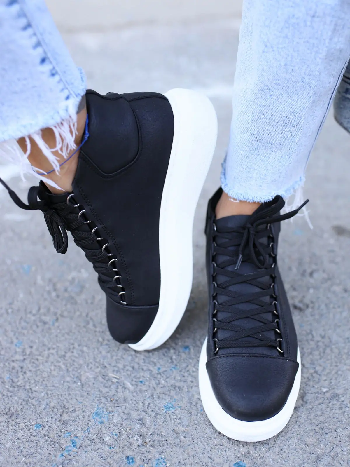 Chekich Women Shoes Black Color Lace-Up White Outsole Eco-Friendly Vegan Artificial Leather Girl Fashion Odorless Classic CH258