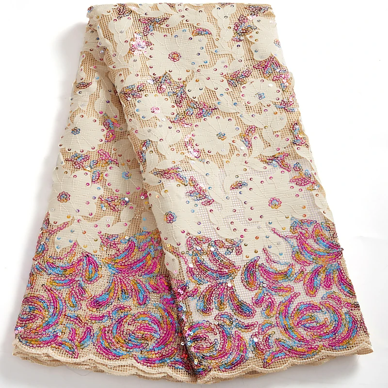 

African Lace Fabric 2021 Newly Designed Swiss Voile Lace Sequine Tulle Lace Fabrics 5 Yards For Wedding Evening Dress 2452A