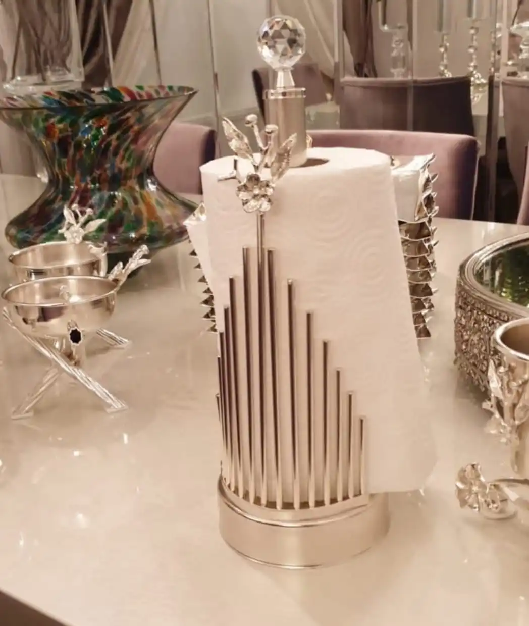 elegant high quality bathroom kitchen roll holder paper towel holder bar handcraft japan rose crystal stone table accessory free global shipping