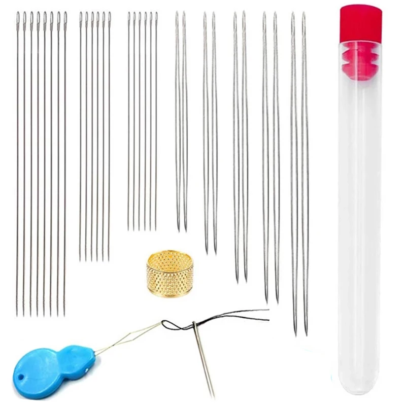 

Beading Needles 33PCS Stainless Steel Tools 5 Size 10 Pcs Big Eye Needles and 20 Pcs Long Straight Needles for Handmade making