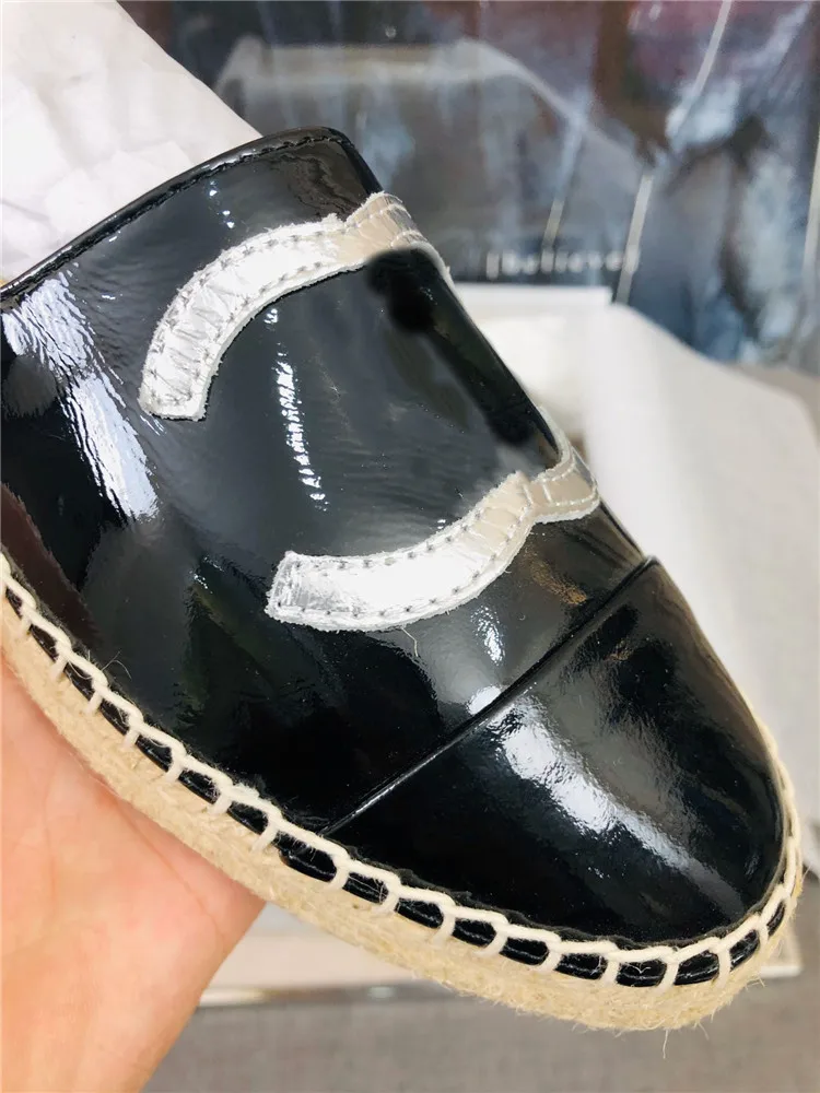 

Luxury Designer Lady Fisherman's Shoes Fashion Smooth Patent Leather With Woven Bottom Flat Heel Casual Fisherman's Shoes