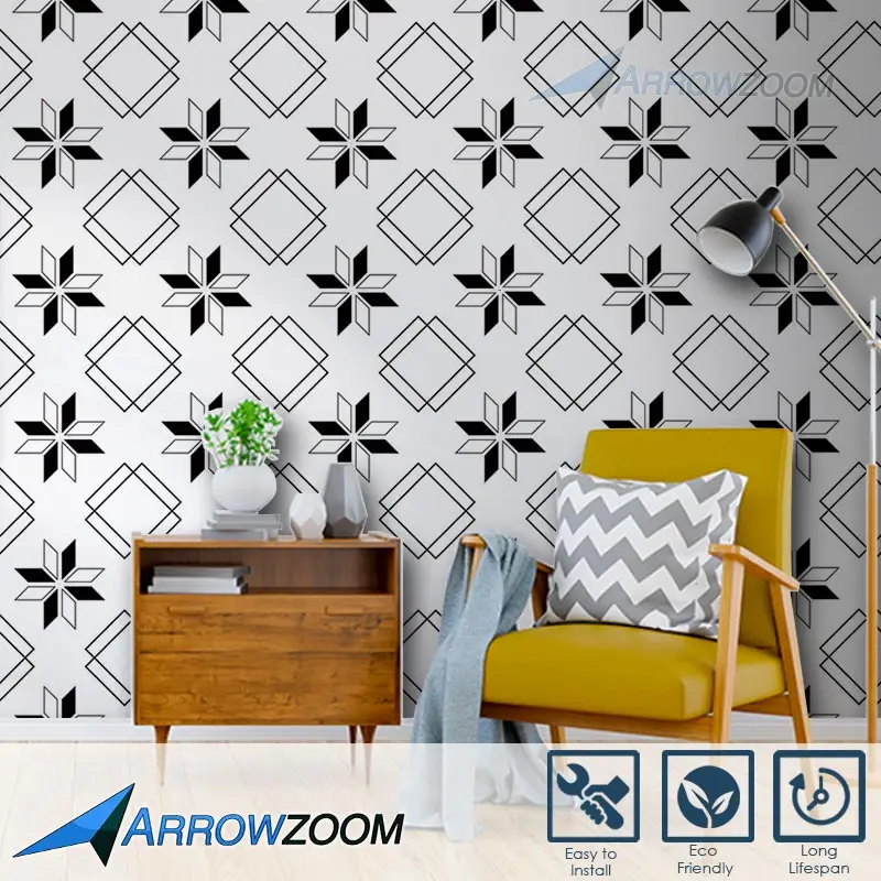 

Arrowzoom Black and White Pattern Home Wall and Floor Decoration Self-Adhesive PVC Vinyl Tiles AZ1192