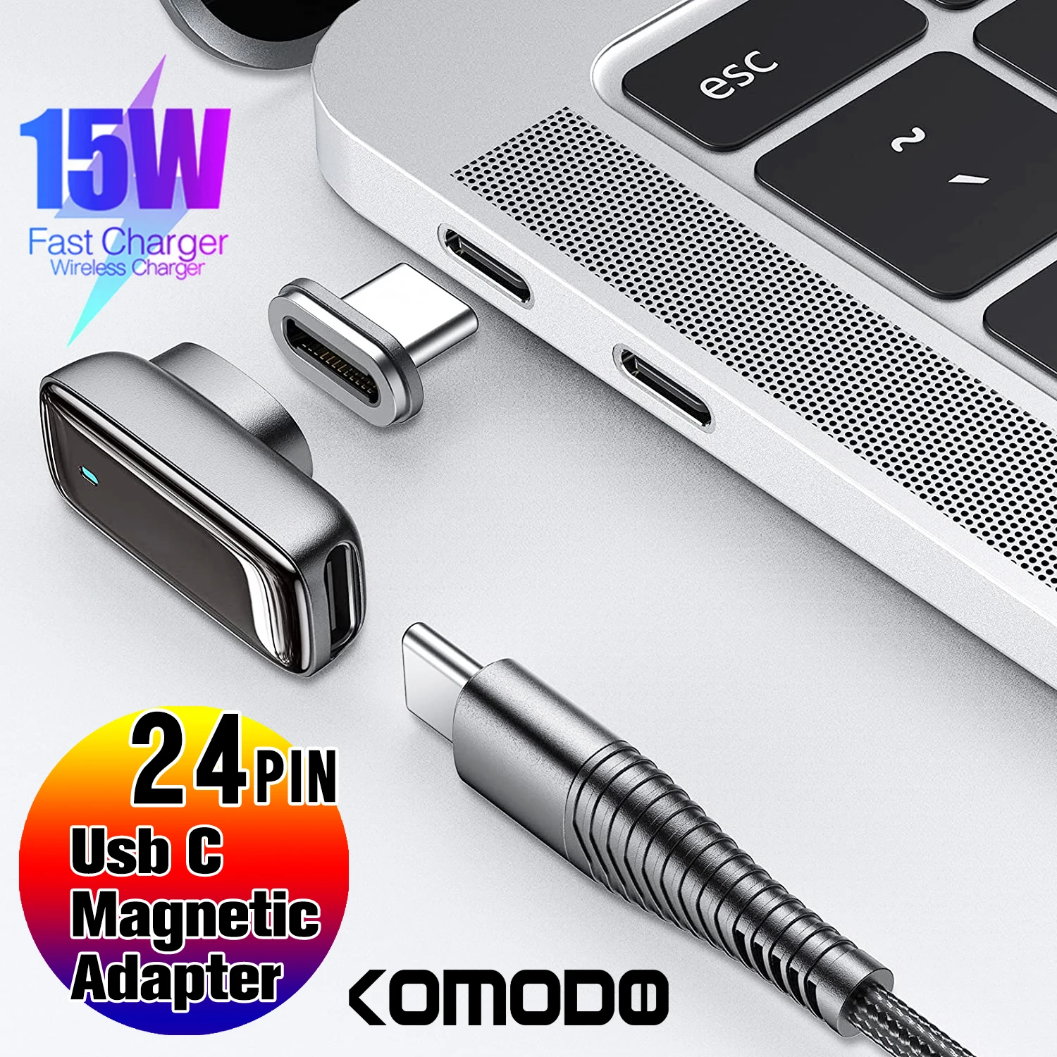 Магнитный адаптер USB C 24 контакта Type-C PD 100 Вт быстрая зарядка 4K @ 60 Гц и 9 Гбит/с