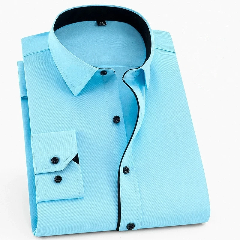 

Men's Patchwork Twill Shirt Brand Business Wedding Social Fashion Solid Dress Clothes