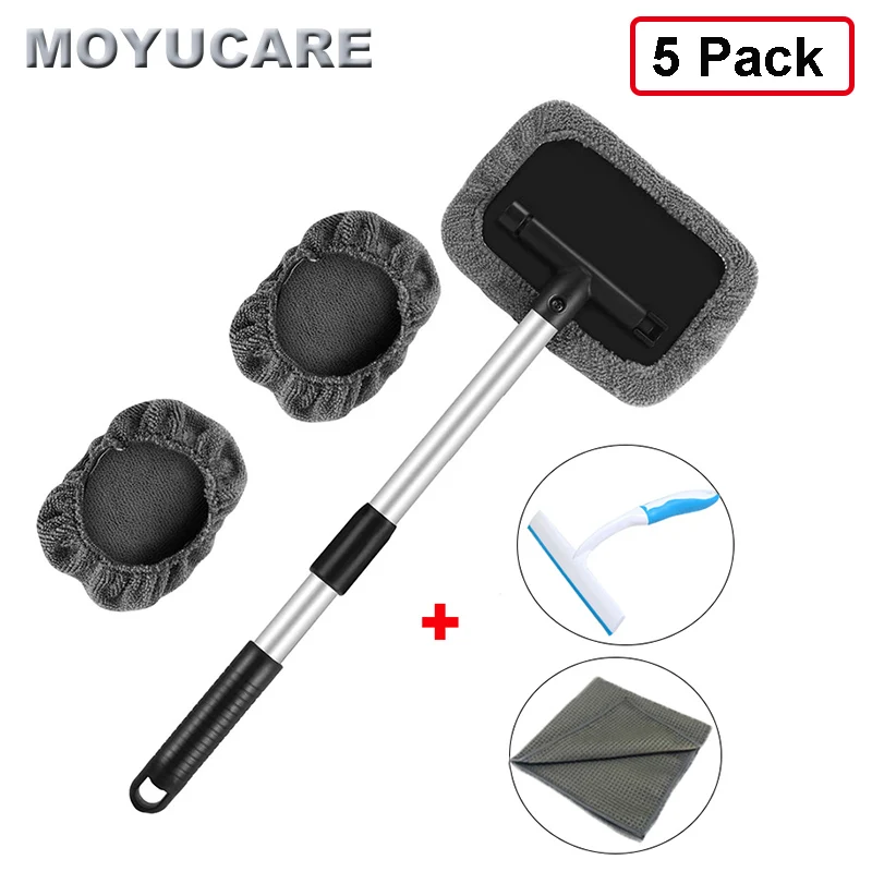 

5Pcs Windshield Cleaning Tool 45cm With Microfiber Cloth Extendable Handle For Exterior Interior Glass Car Window Cleaner Brush