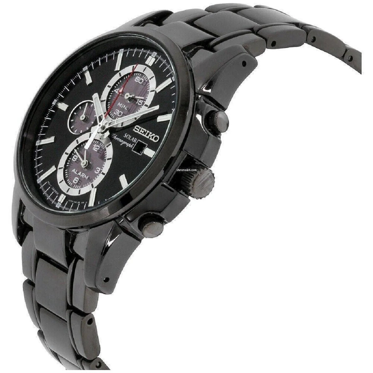 Мужские солнечные часы Seiko SSC095P1 хронограф с будильником стальной ремешок 100 м