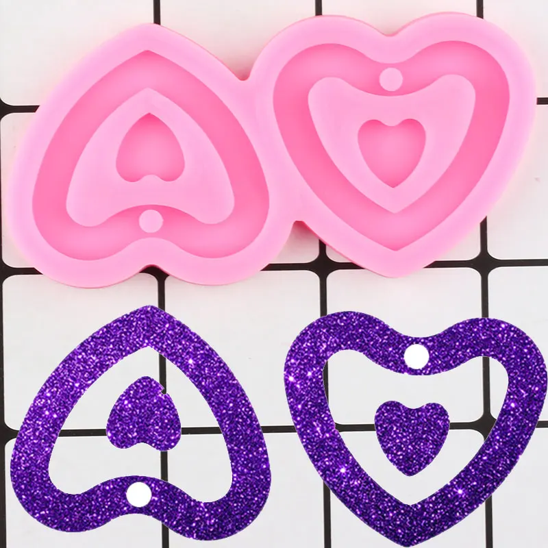 

Shiny Heart Silicone Mold Necklace Jewelry Epoxy Crafting Molds Custom Keychain DIY Handmade Charms Mould Polymer Clay Pendant