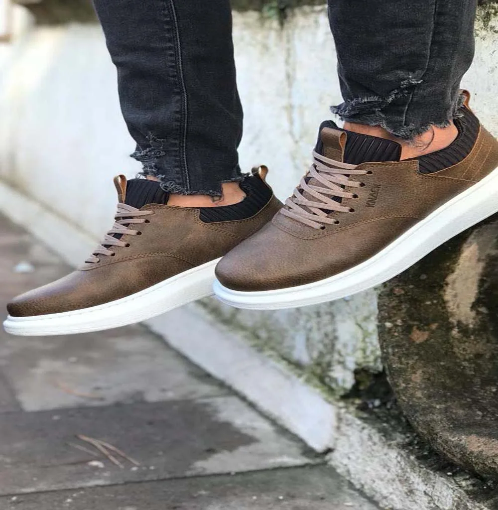 

Knack 055 Male Shoes Lace-Up Daily High White Base Casual Mould 2022 Spring Autumn Season Mink (Non-Leather)