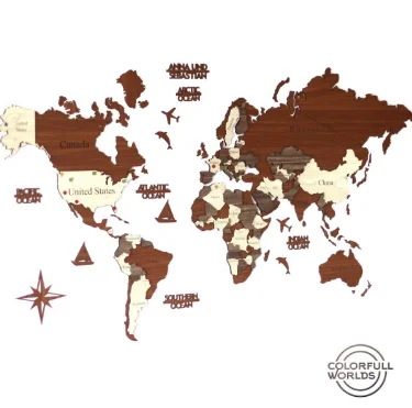 3D деревянная карта мира многослойная Европа Континенты естественный декор стен