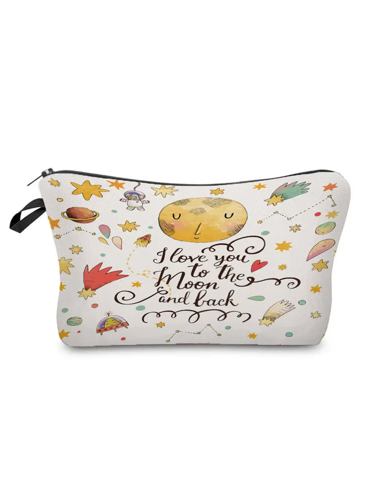 

Planet Letter Spaceman Printed Makeup Bags For Women Fashion Cosmetics Organizer Creative Practical Storage Bag Cute Coin Purse