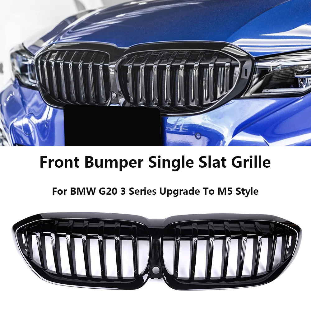 

Front Bumper Single Slat Grille For BMW G20 3 Series 2019-IN Car Accessiors Upgrade To M3 Style Gloss Black Hood Kidney Grille