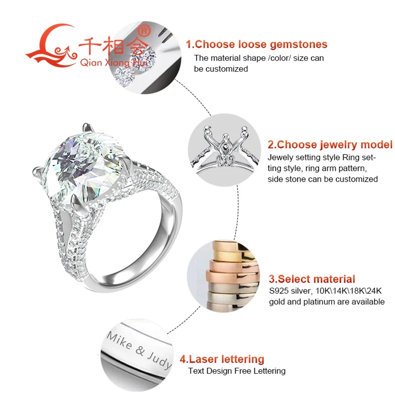 Private Customized Various 925 Silver 10K 14K 18K Jewelry Ring Pendant Earring Bracelet moissanite HPHT diamond stone links