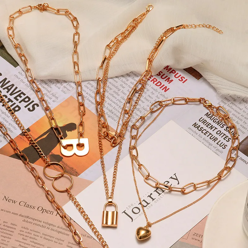 

Bohemian Multilayer Metal Thick Chain Pendant Necklace For Women 2023 Fashion Punk Choker Gold Portrait Coin Necklaces Jewelry