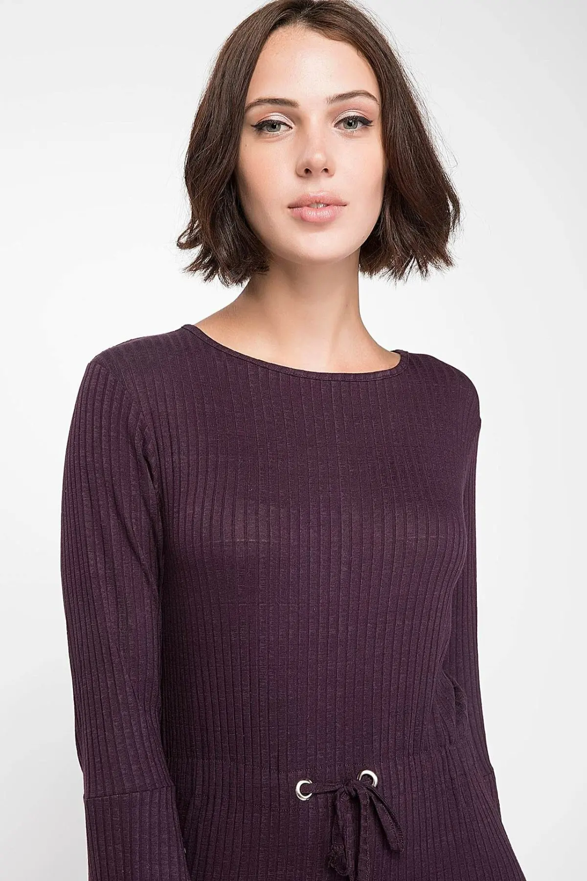 DeFacto женское трикотажное длинное платье осеннее приталенное с длинным рукавом