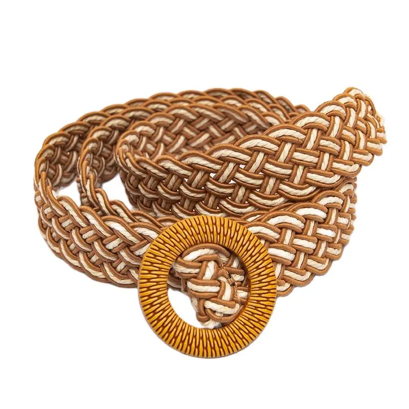 

High Quality Woman Belt Elegant Luxury Daily Wear Weave Belt Round Buckle Ladies Tight Waist Girdle Dress Shirt Accessories 2022