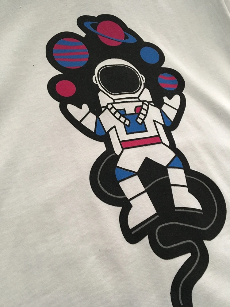 

%100 Cotton Fashion Men's Top T-Shirt Short Sleeve Crew Neck Astronaut Printed Tee White New Season