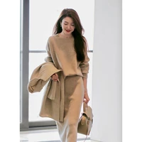 autumn 2 pieces set womens bodycon sweater knitted vestidos office lady spring skirt suit