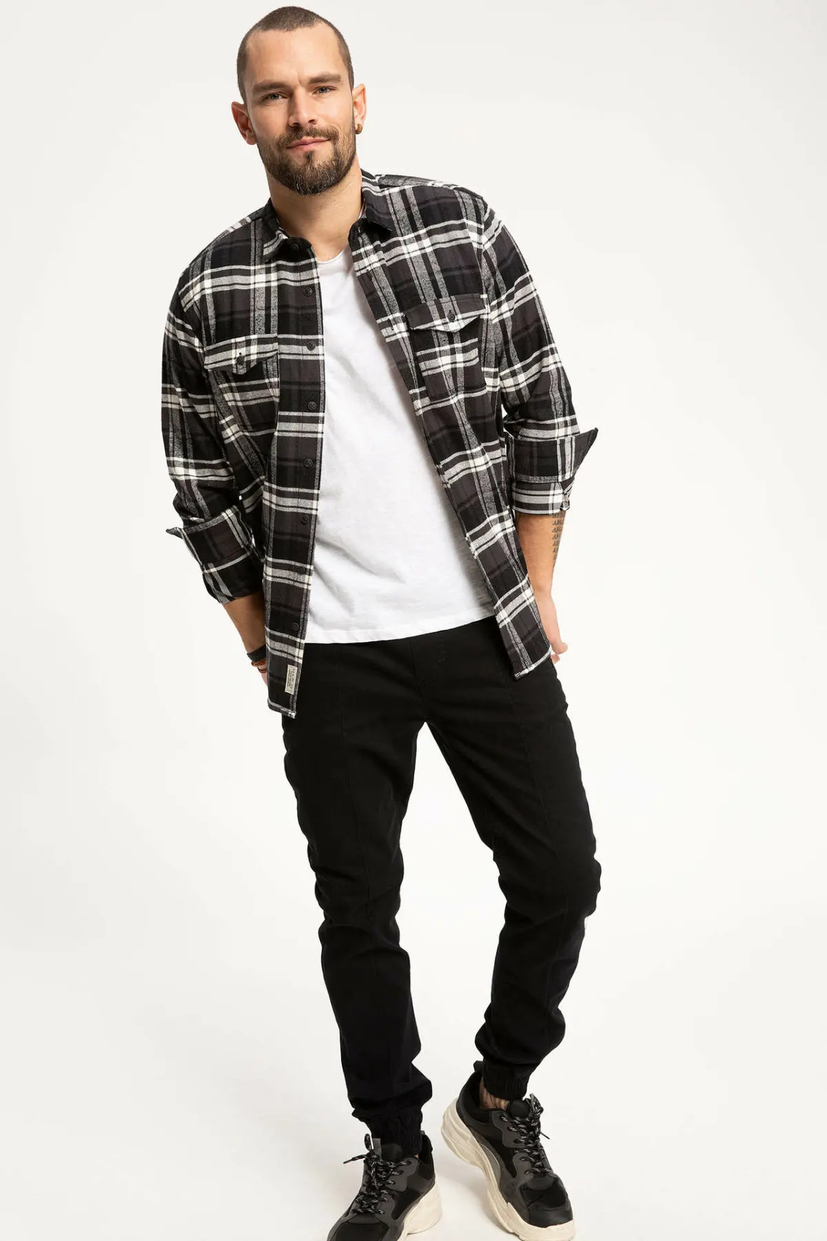 DeFacto модная мужская рубашка с длинными рукавами воротник лацканами клетчатая