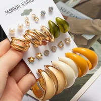 bohemian acrylic drop earrings set for women fashion geometirc gold metal hoop earrings brincos 2021 trend female jewelry party