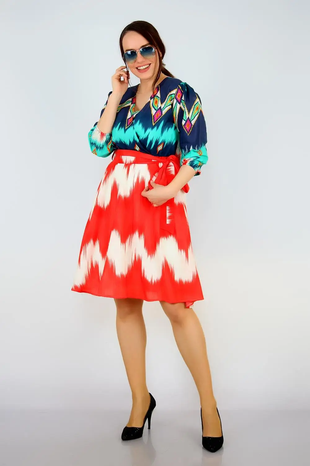 Женское шифоновое платье большого размера с рукавом три четверти кораллового