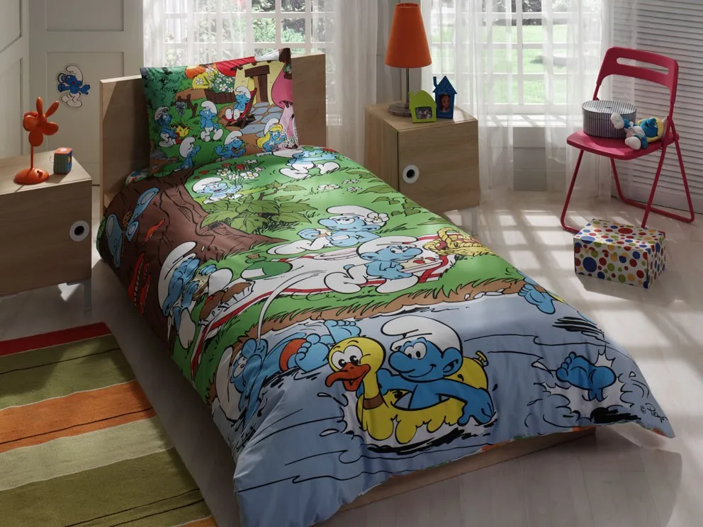 Лицензионное постельное белье Smurfs для пикника Ranforce из 100% хлопка Комплект