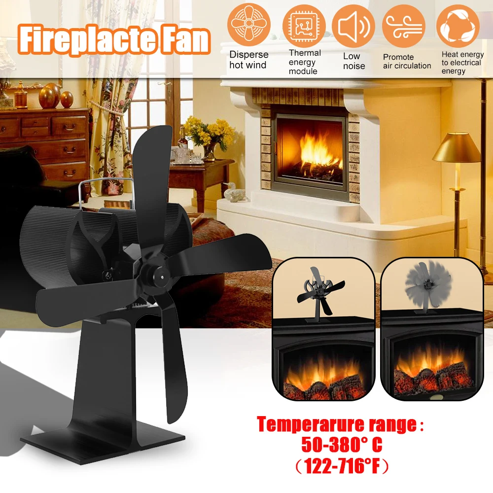 4 Лопастной домашний тихий строительный Обогреватель Вентилятор для камина с