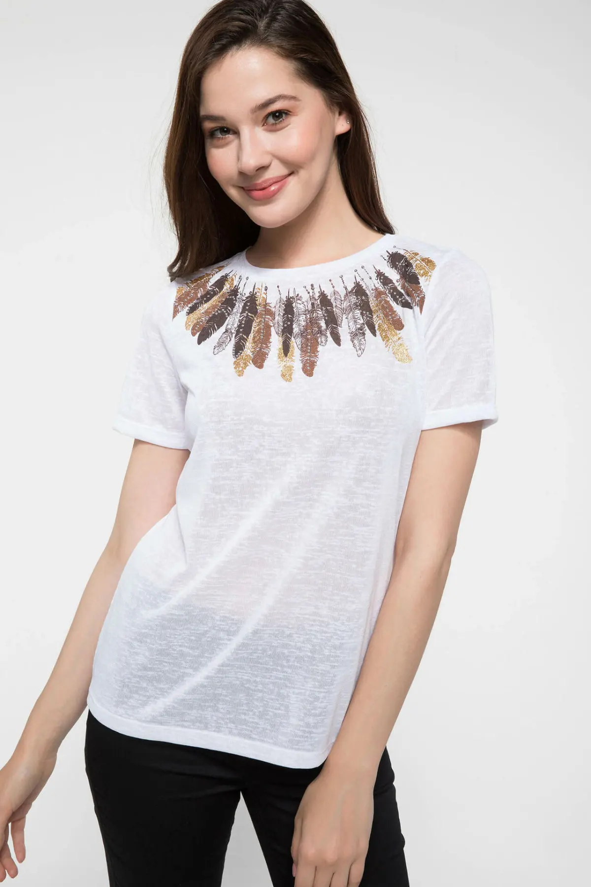 Женские повседневные трикотажные футболки DeFacto летние однотонные хлопковые