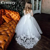 ivory flower girl dresses lace wedding party dress appliques princess dress half sleeves wedding girl dress baby girl dress
