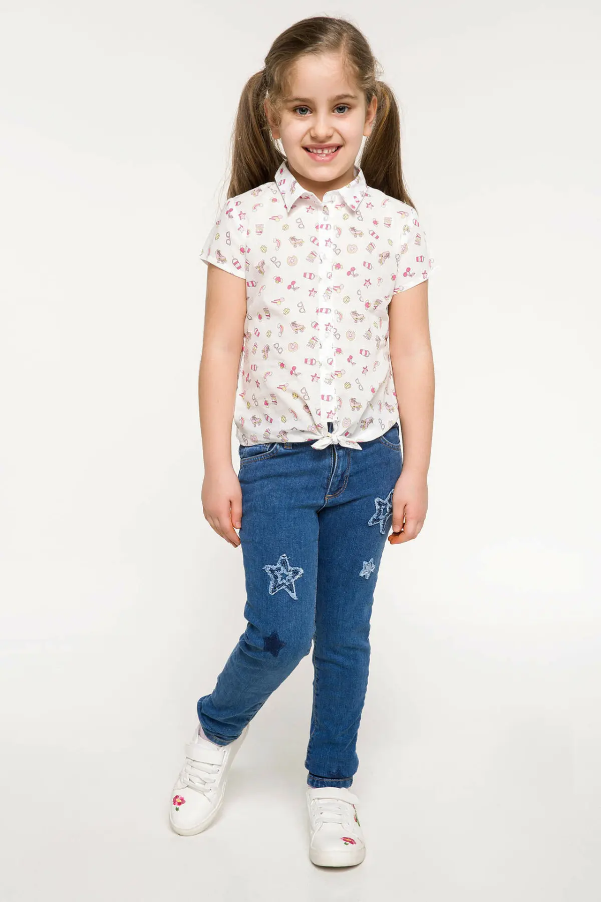 DeFacto Shirts I8005A618SM г. Белая блузка с галстуком бабочкой короткими рукавами и