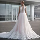 Женское ТРАПЕЦИЕВИДНОЕ свадебное платье, Элегантное Длинное фатиновое платье с открытой спиной и круглым вырезом, модель 2021