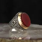 Красный агат камень узор 925 пробы серебро Для мужчин, кольцо, кольцо из нержавеющей стали