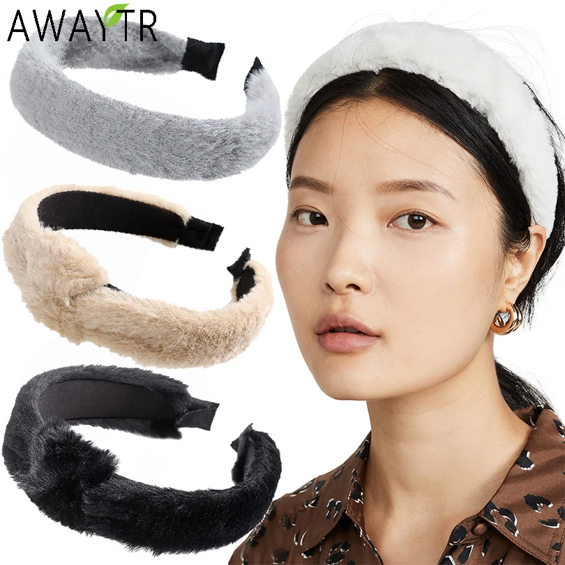 AWAYTR модные зимние толстые меховые повязки с узлом сплошной эластичной лентой для