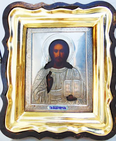 Вседержитель. Икона в серебряном окладе, 17х27 см