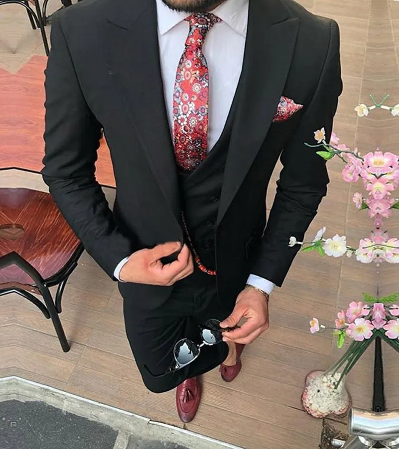 

2021 Formal Casual Men Suit Slim Fit Black 3 Piece Sets Groom Wear Men Wedding Suits Tuxedos For Men Costume Mariage Homme