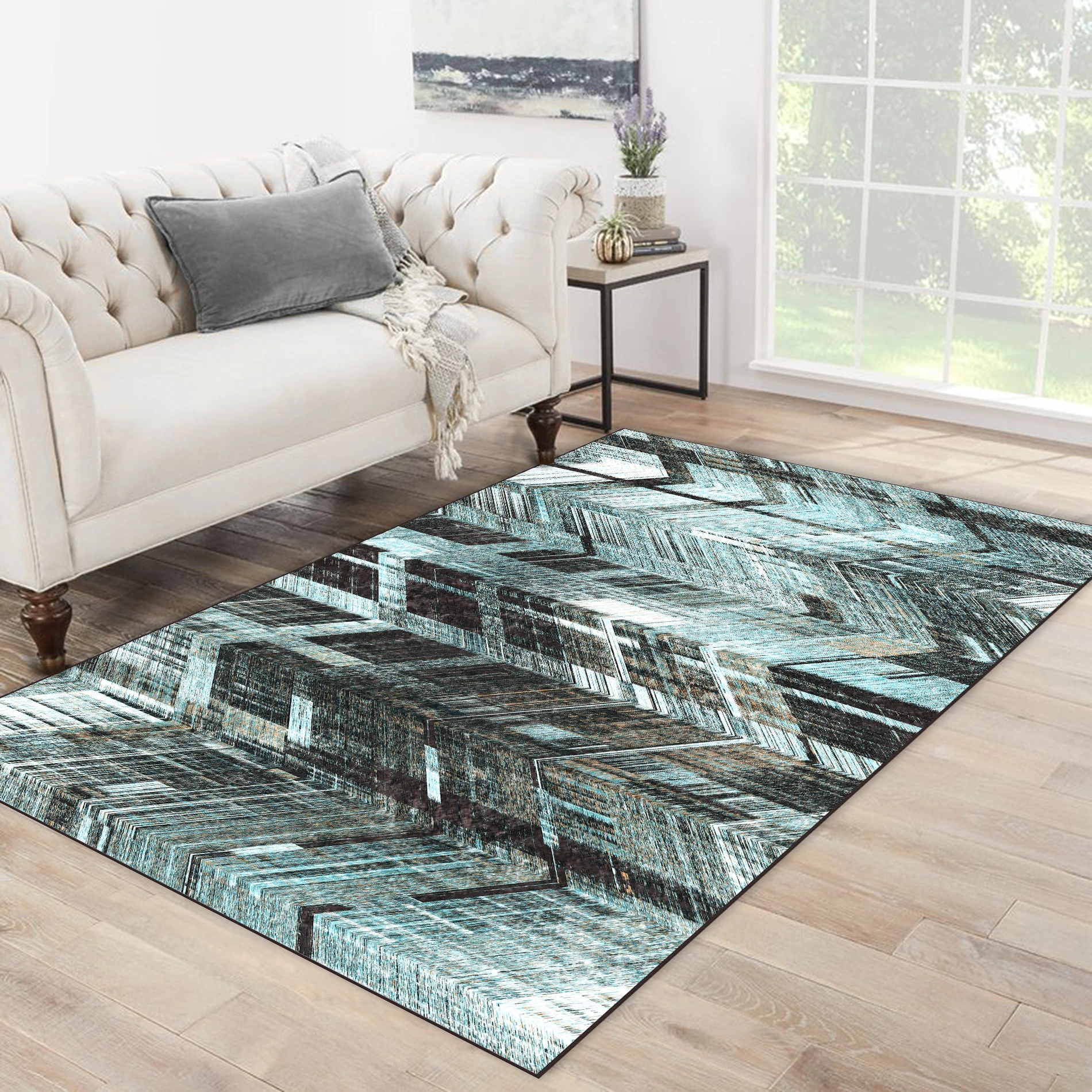 

Blue Black White colorful line triangle patterned carpet modern carpet living room carpet free shipping soft textured carpet
