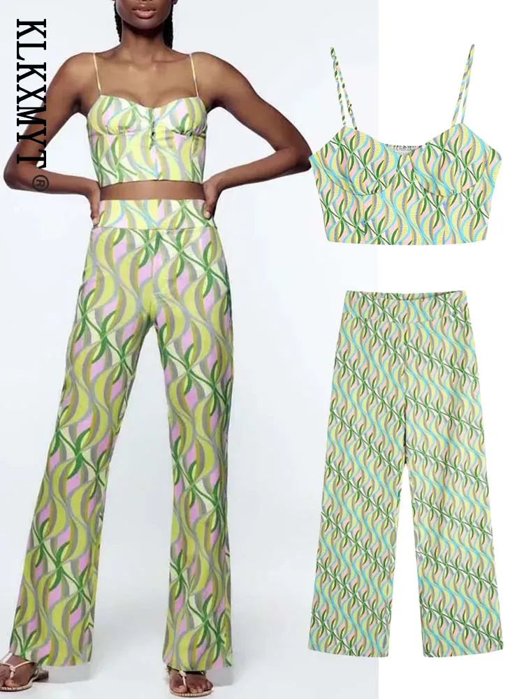 

Klkxmyt Summer Woman 2 Pieces Tops Pants Sets 2022 Striped Elastic Backless Tops+Flare Trousers Causal Fashion Women Suits