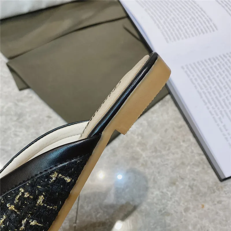 

Spring/Summer 2021 fashion color-blocking fabric with square heel soft bottom ladies slippers 1828