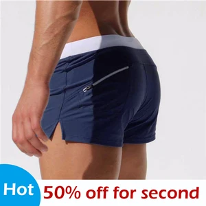 Летние Новые мужские брифы, однотонные боксеры с карманами на молнии, пляжные шорты, спортивная одежда, плавки для серфинга