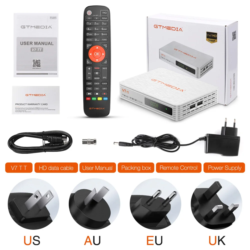 GTMEDIA V7 TT DVB-T2/T DVB-C Terrestrial TV Receiver HD Digital Tuner Receptor H.265 With USB WiFi Antenna Satellite Decoder | Электроника