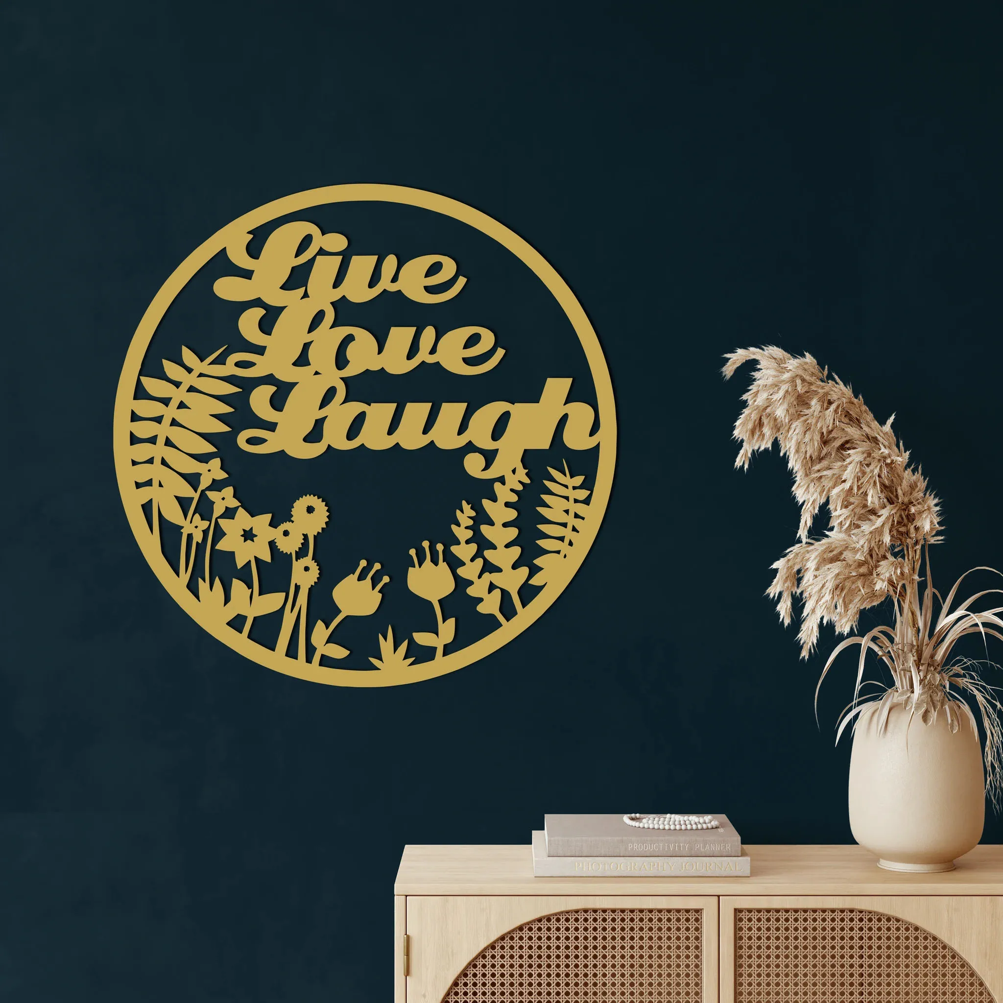 

Etgdecor Live Love Laugh Metal Wall Decor Gold Metal Art Wall Decor Durable Eloctrostatic Painting Indoor and Outdoor Usage