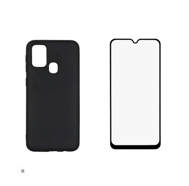 Выгодный комплект для samsung M31 / F41 силиконовый чехол черный + стекло с черной рамкой