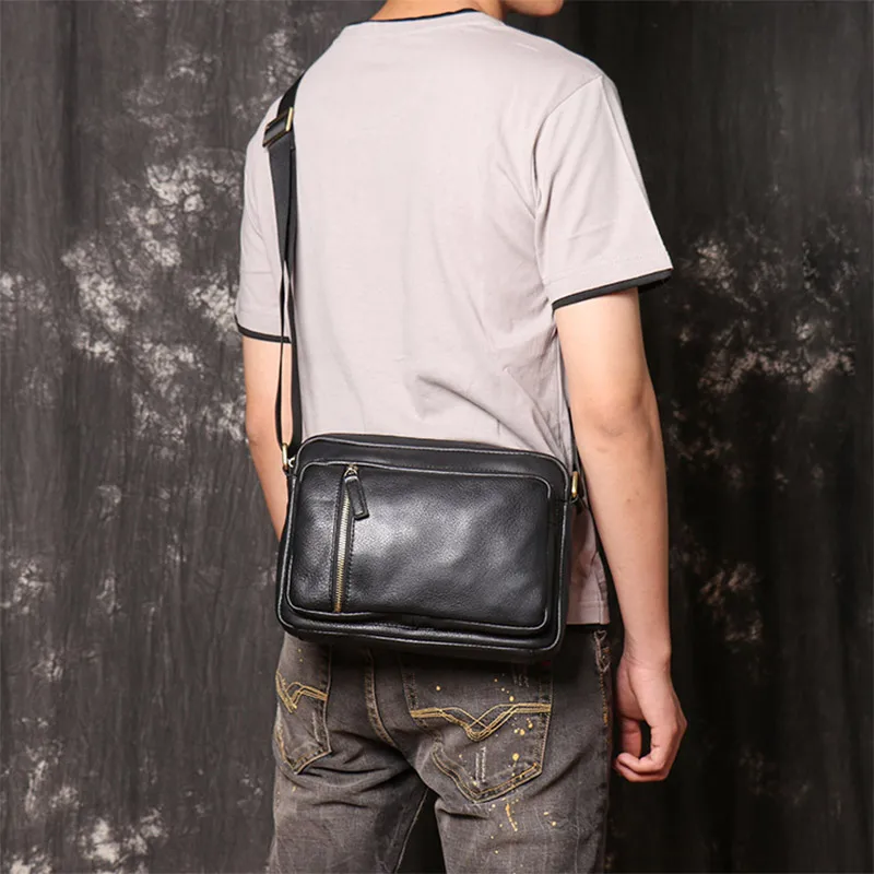 Fashion Men Genuine Leather Crossbody Bag Male Black Soft Leather Shoulder Bag High Quality Messnger Bag Men's Handbag