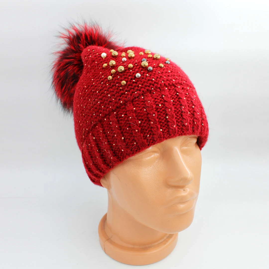 

women genuine fur accessory beanie ladies real pelage berets pom pom head modaqueen