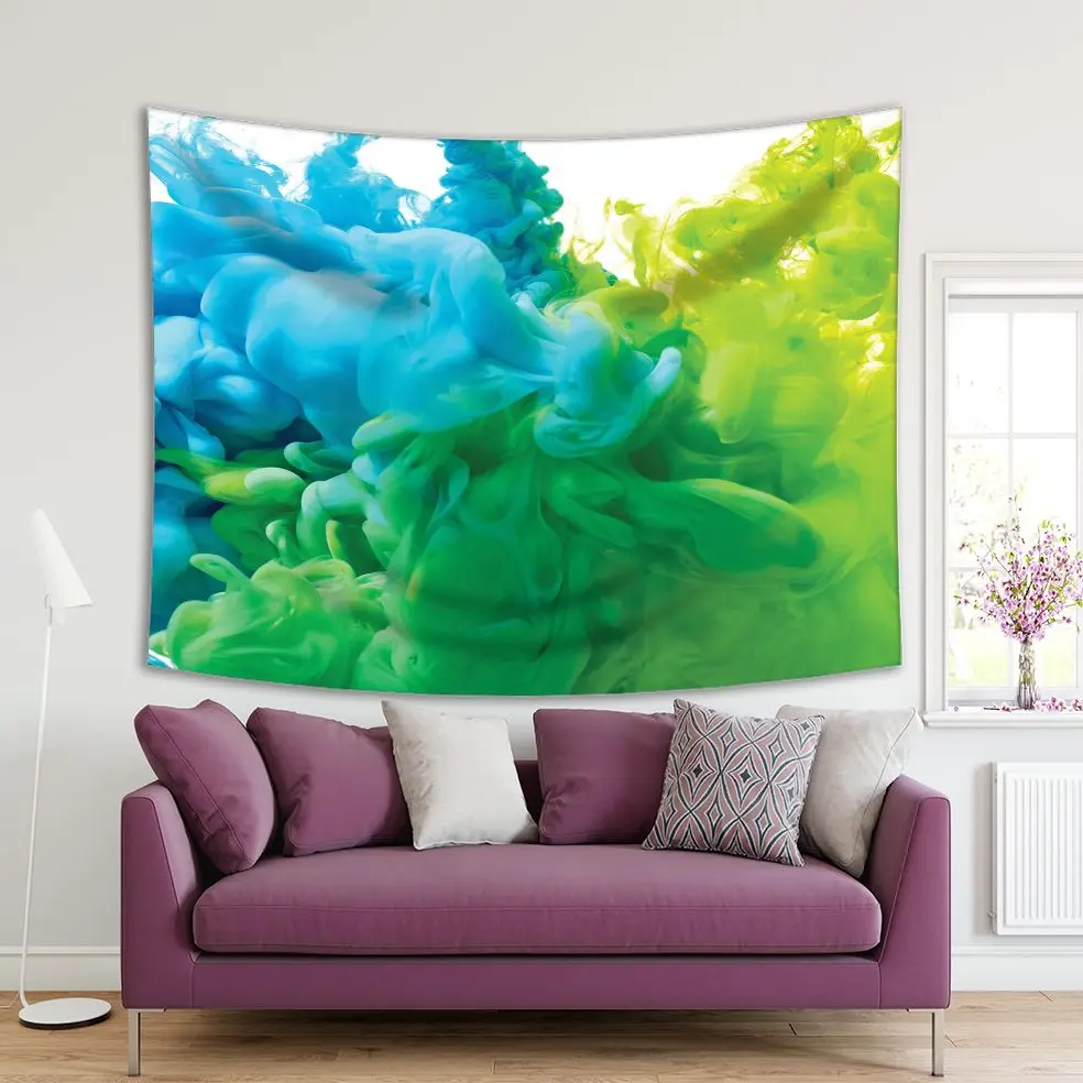 

Tapestry Blue and Green Paint Splash on White Background Bright Colored Artwork Printed