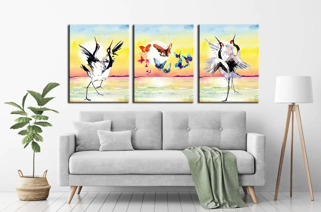 

Home Decor Decoration Living Room Stork and Butterflys Wall Art Canvas Print dkm-k11 -3 Pieces 50x70cm