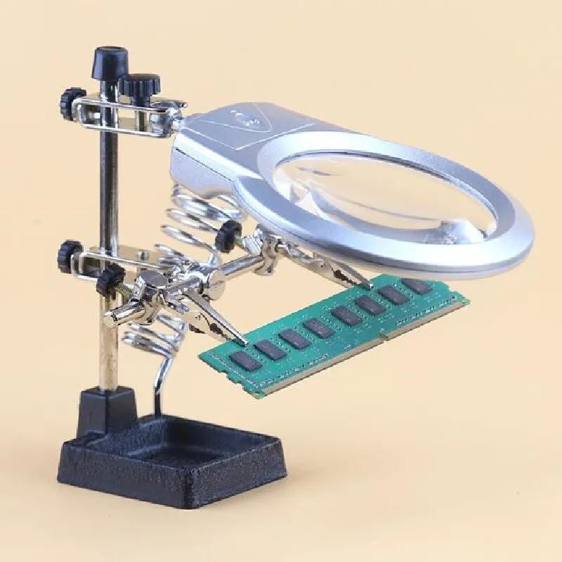 Настольная сварочная лупа третья рука 5 LED с зажимами увеличение 2 5x 7X 10X паяльник