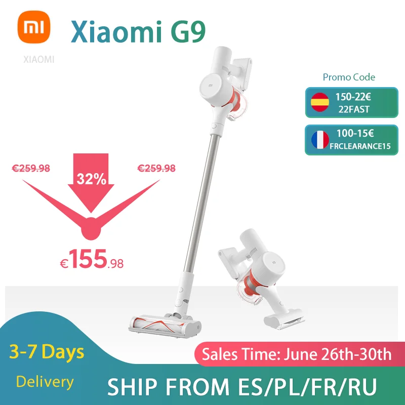 Новейший портативный беспроводной пылесос Mijia Mi Vacuum Cleaner G9 от Xiaomi 120AW всасывание